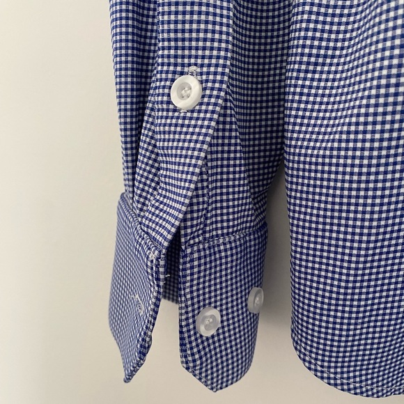 Mizzen + Main Blue‎ Checkered Medium Trim Fit Button Down Dress Shirt Packable - Picture 4 of 10